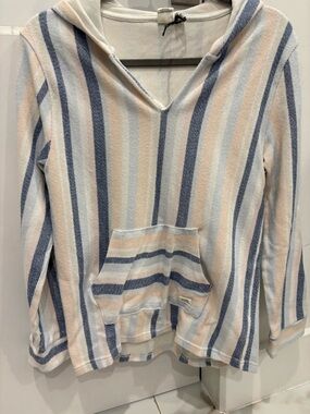 Roxy Striped Hooded Pullover in Blue & Cream